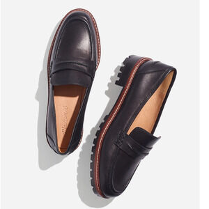 Madewell Corinne Lugsole Penny Loafer Black Leather Chunky Lug Sole Size 5